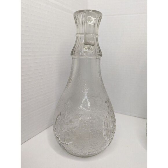 Set of 3 White House Vinegar Glass Crackling & Cabbage Rose Decanter Bottle - Picture 5 of 12